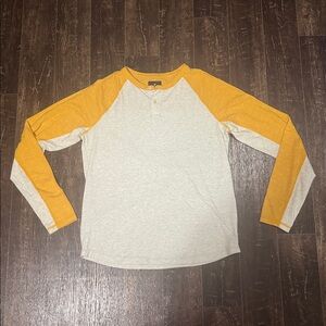American Eagle Outfitters Yellow and Gray Henley - Medium